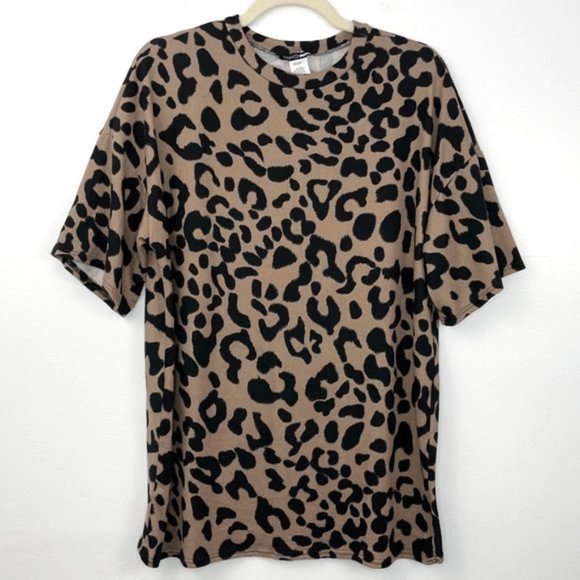 New Fashion Nova Leopard Print Soft Knit Oversized Tee Brown Black Size Small - Picture 6 of 16
